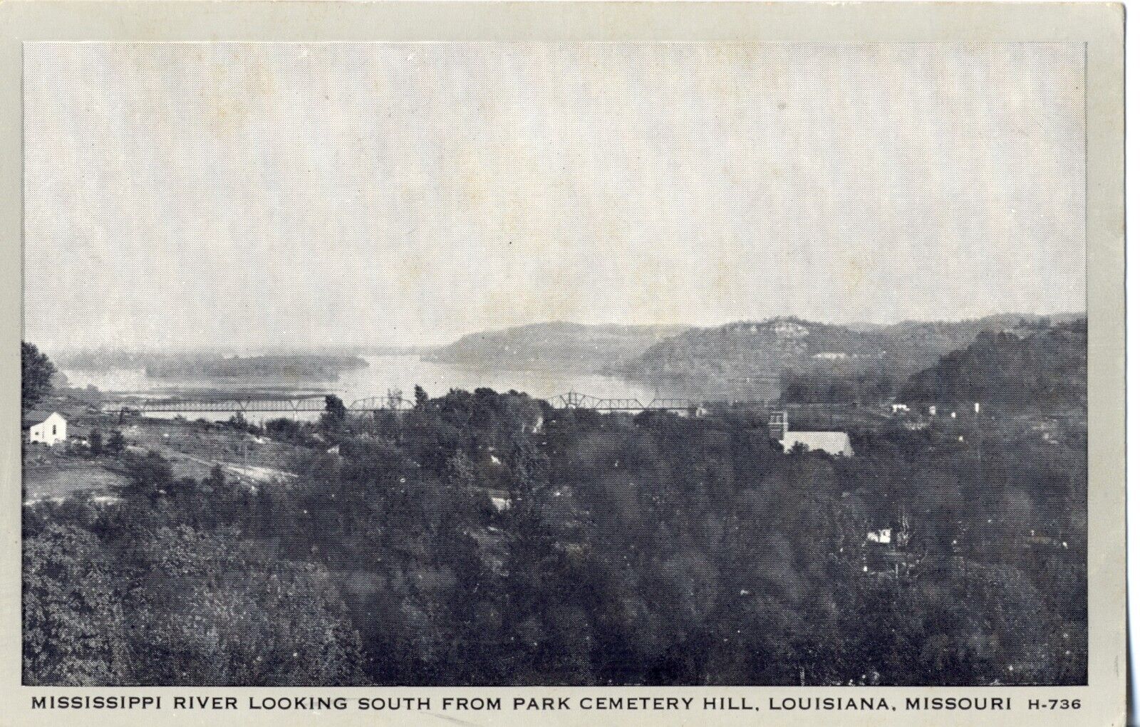 Mississippi River Looking South From Park Cemetery, Louisiana, Mo. Missouri Card