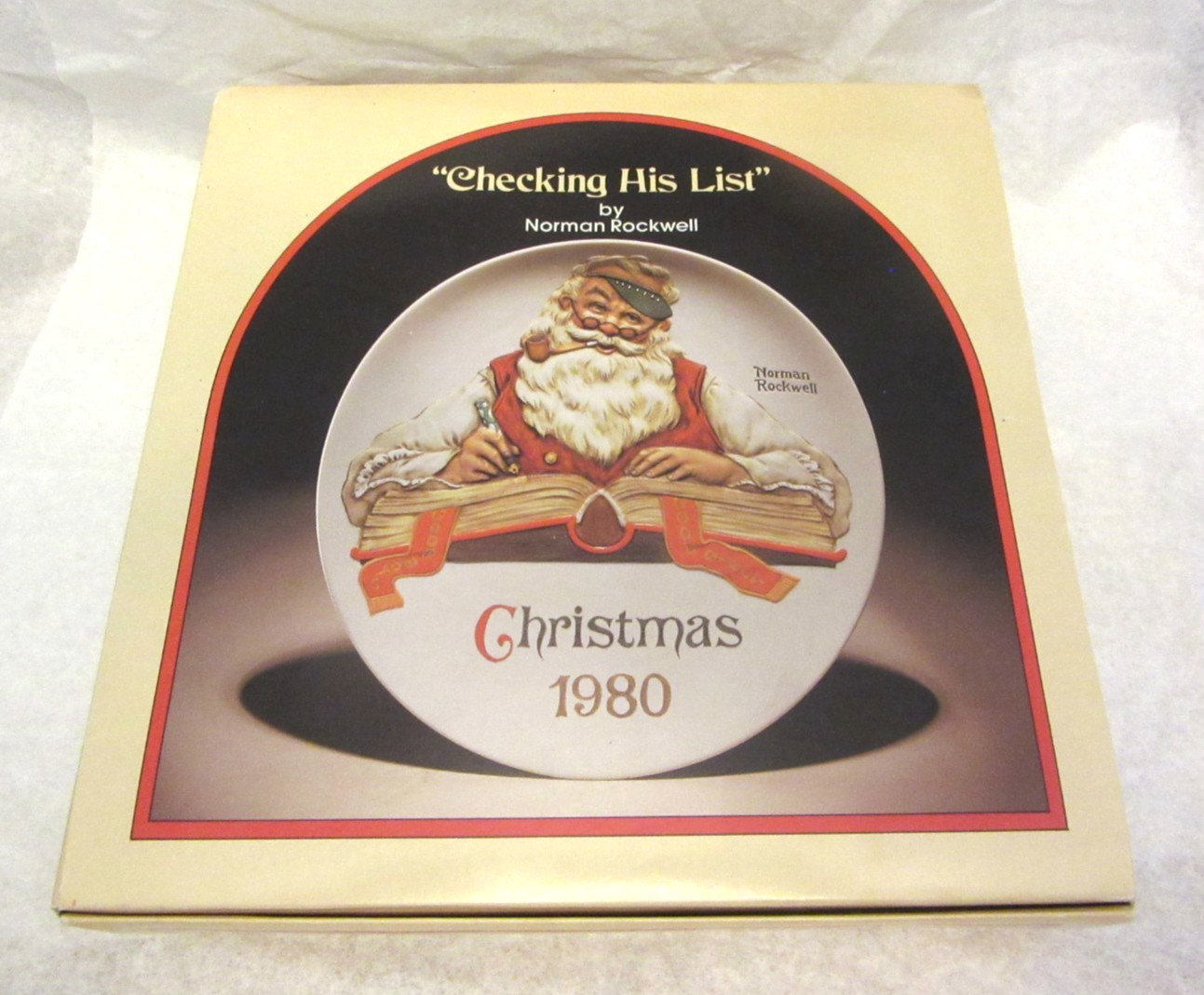 VTG NORMAN ROCKWELL Checking HIs List Christmas 1980 Santa on Plate in Box