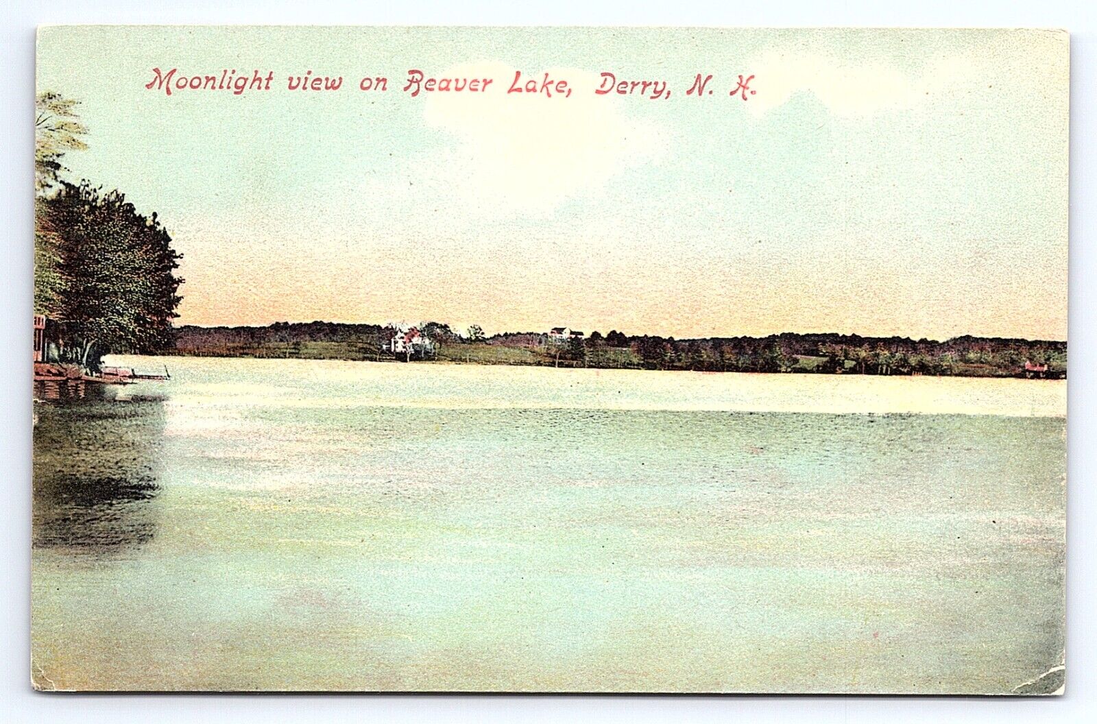 Postcard Moonlight View Beaver Lake Derry New Hampshire NH c.1908
