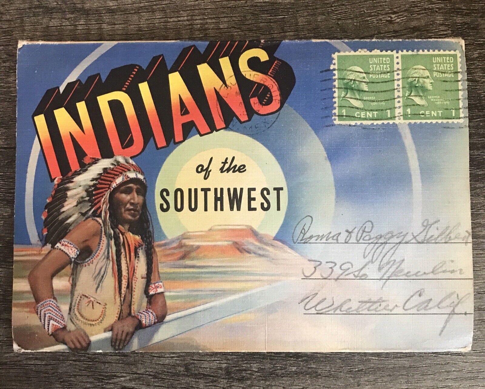 Vintage 1930's  Indians of the Southwest Postcards Foldout Folder Booklet Sent