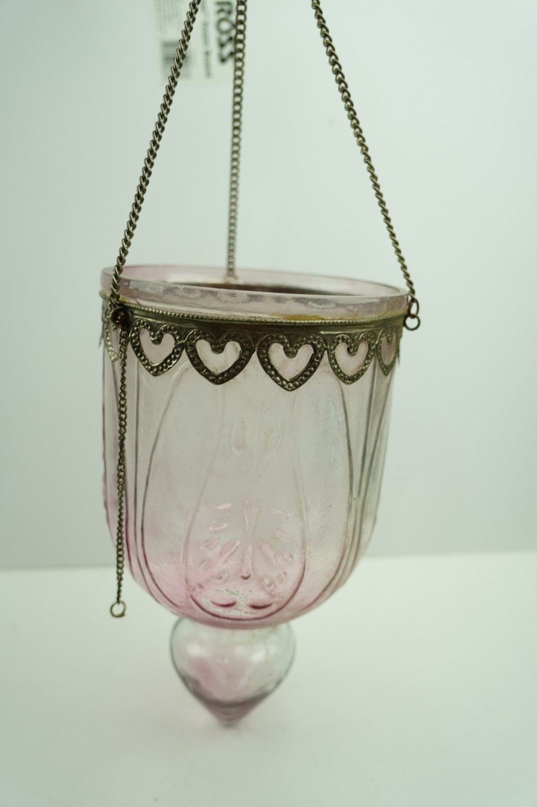 Rare Large Vintage Pink Glass Hanging Bell Jar Lantern Hundi Light 12.5\