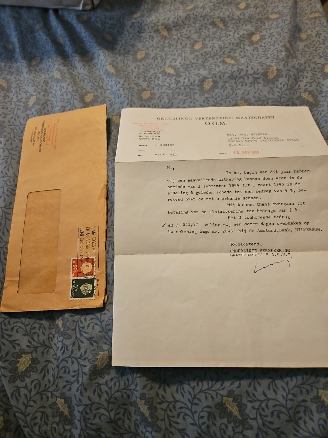 1944 & 1945  Personal Lawsuit letter dutch. 