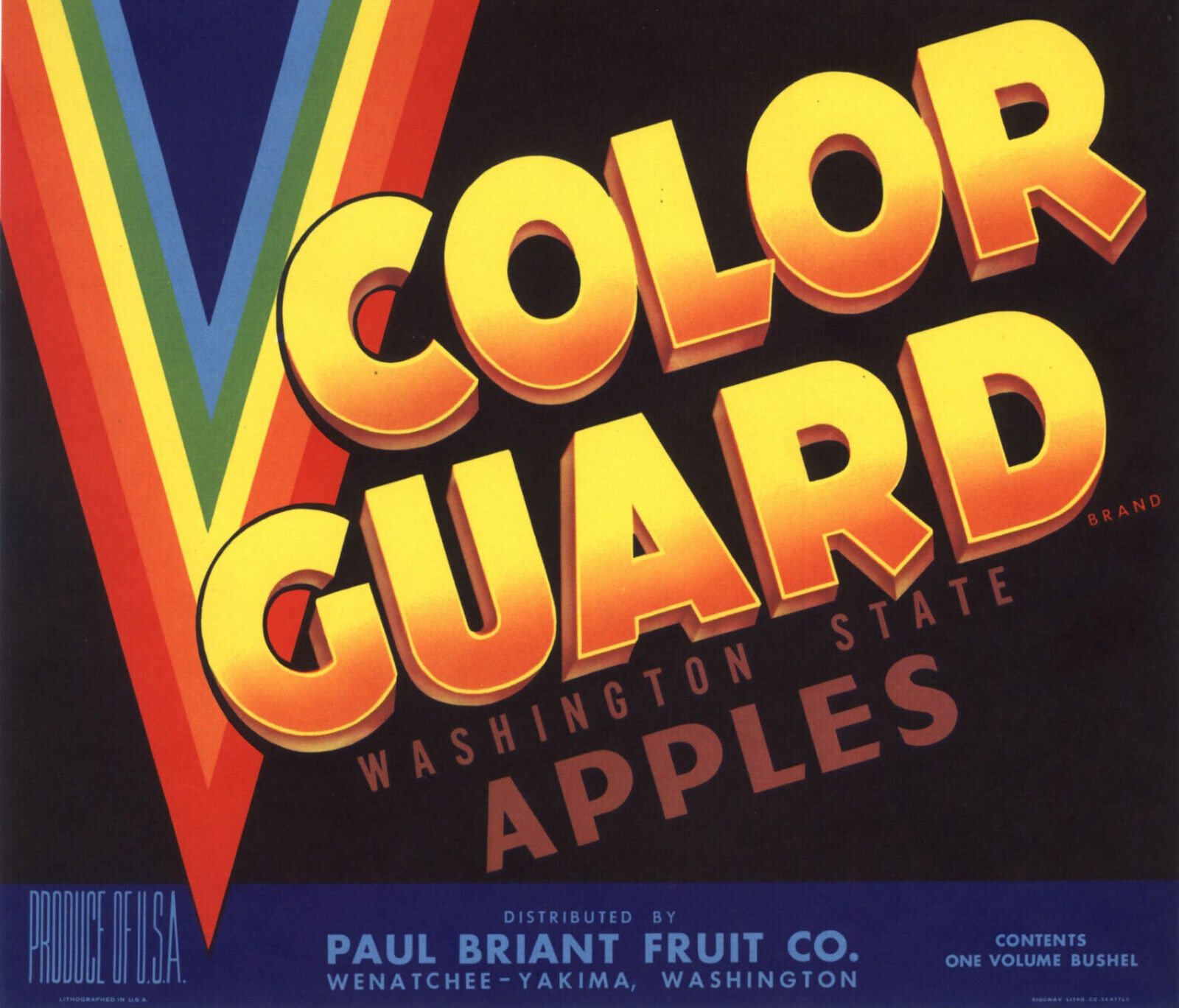 Vintage Color Guard Apples 1040 Original Apple Crate Label Wenatchee Yakima WA