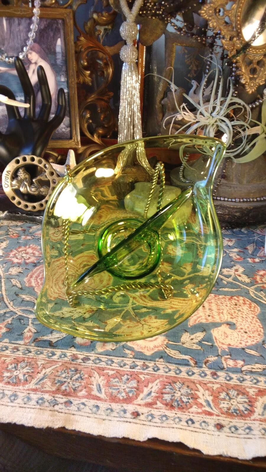 MCM Viking Glass Green Leaf Bowl Avocado Green Art Glass Relish Dish Mid Century MCM Viking Glass Green Leaf Bowl Avocado Green Art Glass Relish Dish Mid Century