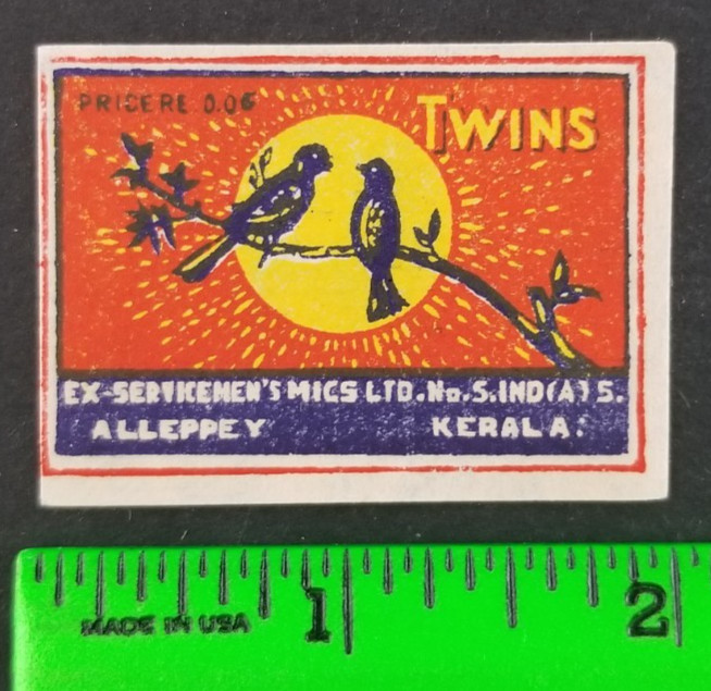 Vintage Twin Birds Safety Matches Matchbox Label