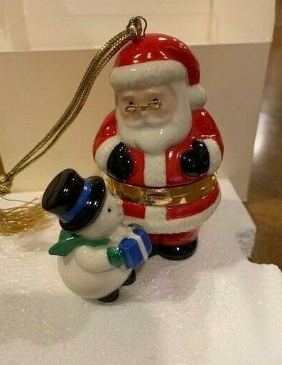 Lenox 2003 Santa and Snowman Treasure Box Christmas Ornament Trinket ~ NEW