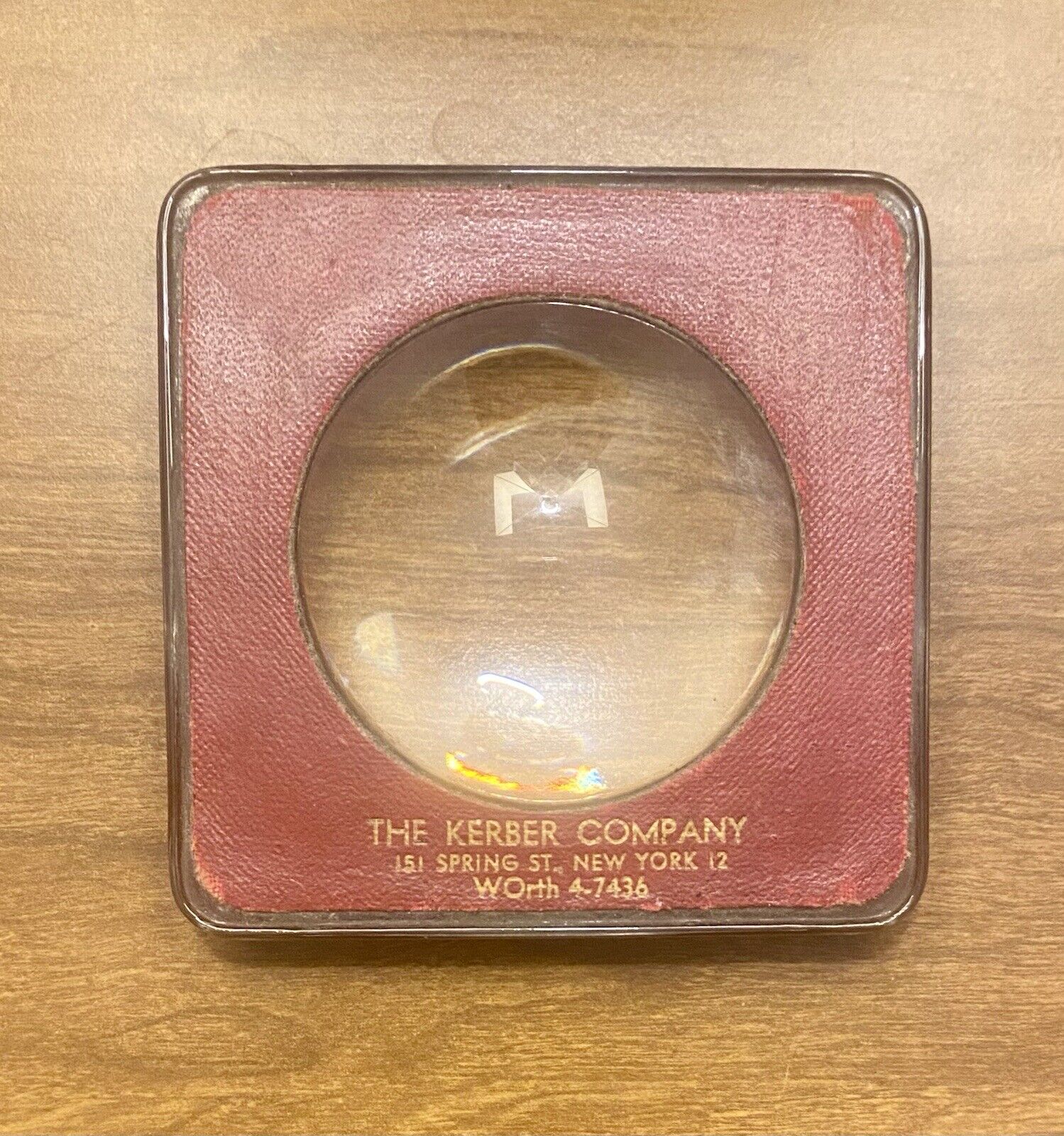 Vintage Glass Desk Magnifying Glass Paper Weight - THE KERBER COMPANY NY