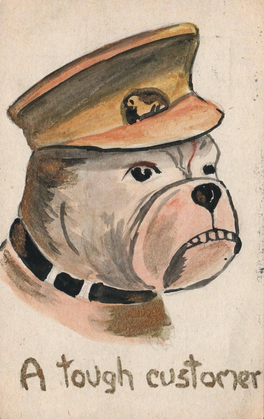 WWI 1914 Patriotic British Bulldog Hand Painted Postcard Gloucester Post History