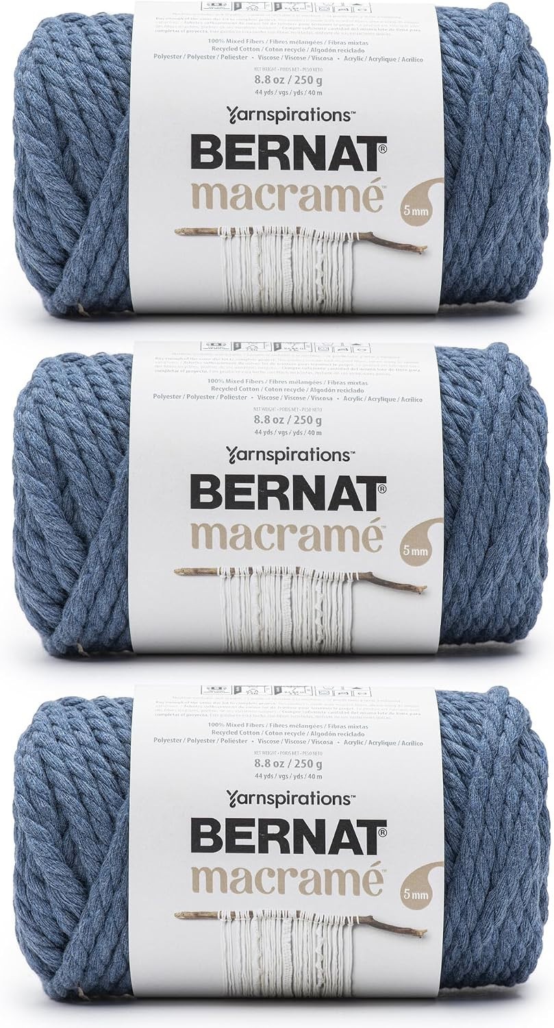 3 PCS Macrame Denim Yarn Blended Fiber Super Bulky 44 Yards Knitting Crochet