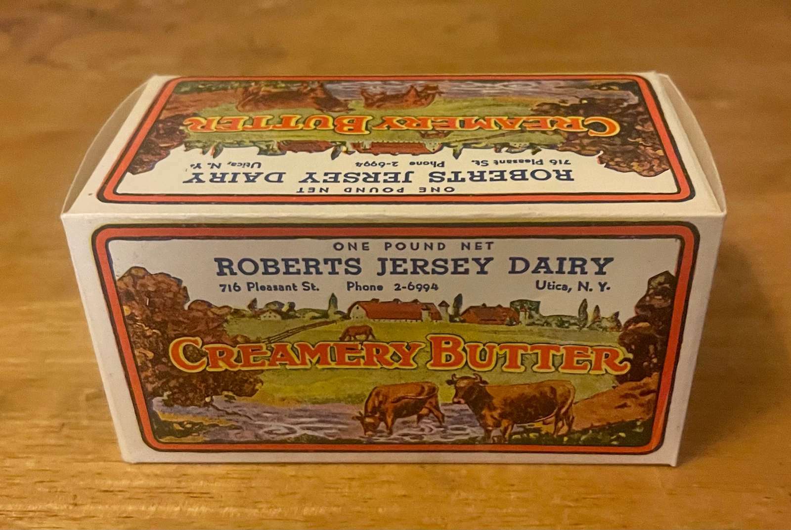 Vintage 1930s Roberts Jersey Dairy Butter Box 🐄 NOS Utica NY Farm Scene Cows