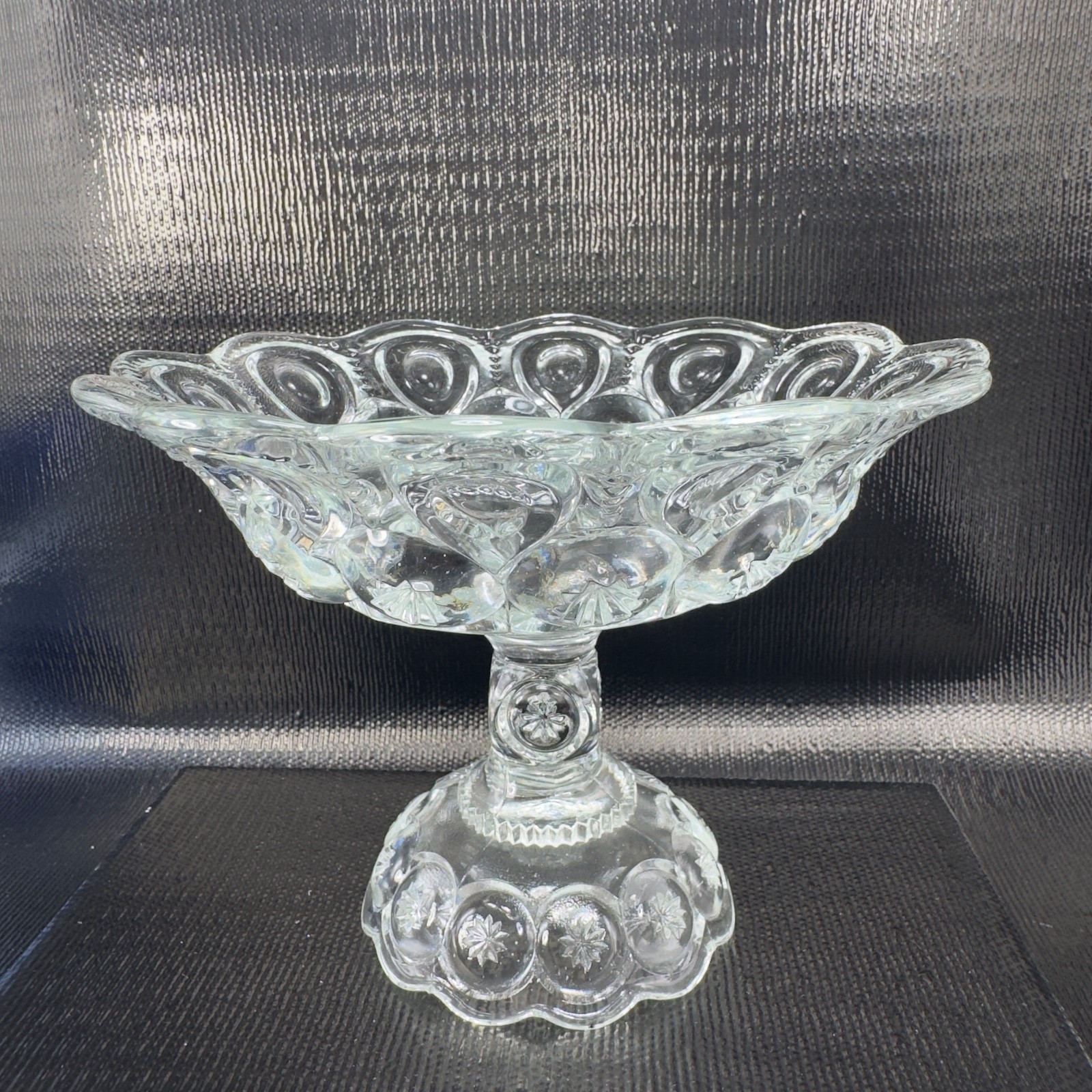 Antique Clear Moon and Star Pattern Compote Footed Candy Dish Bowl Vintage Glass