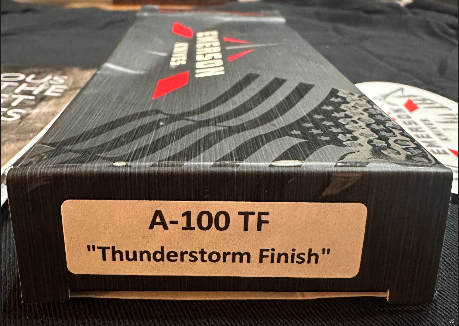 Emerson A-100 TF Thunderstorm 154CM Plain Edge Black G-10 Box Papers USA