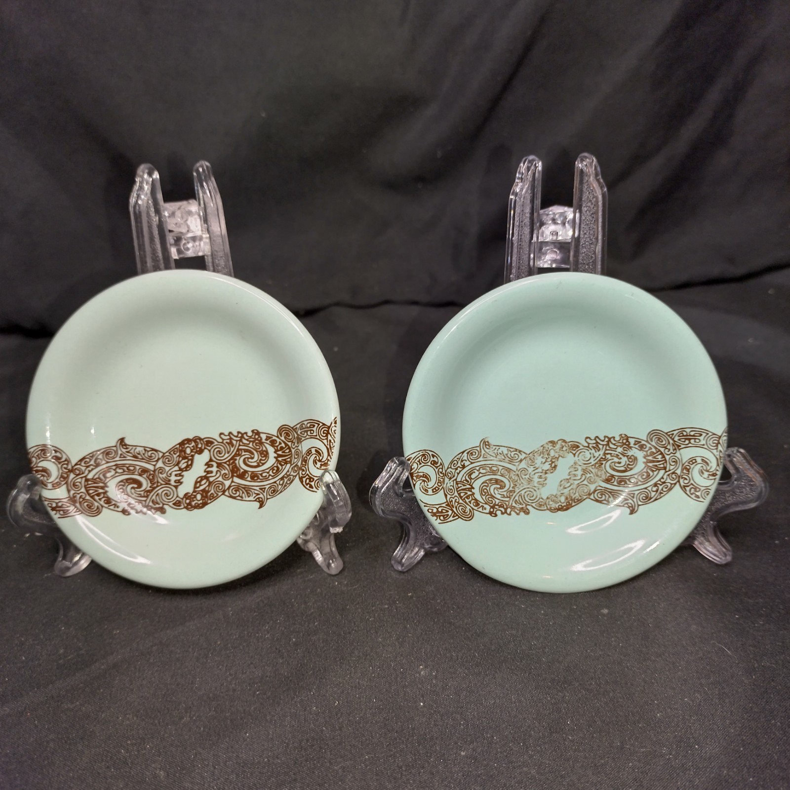Vintage Crown Lynn Air New Zealand Butter Pat Dish Pair 1965 DC-8 First Class x2