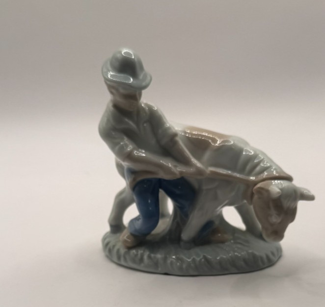Man Pulling Bull Vintage Porcelain Figurine Japan Boy Cow
