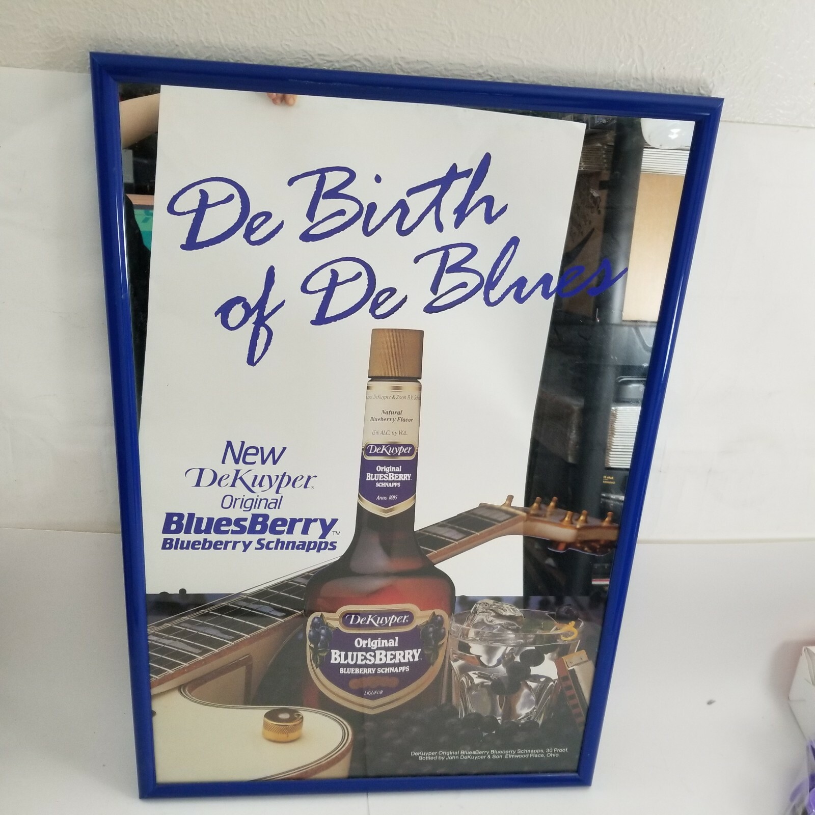 BluesBerry Schnapps mirror sign DeKuyper Blueberry advertising bar vtg