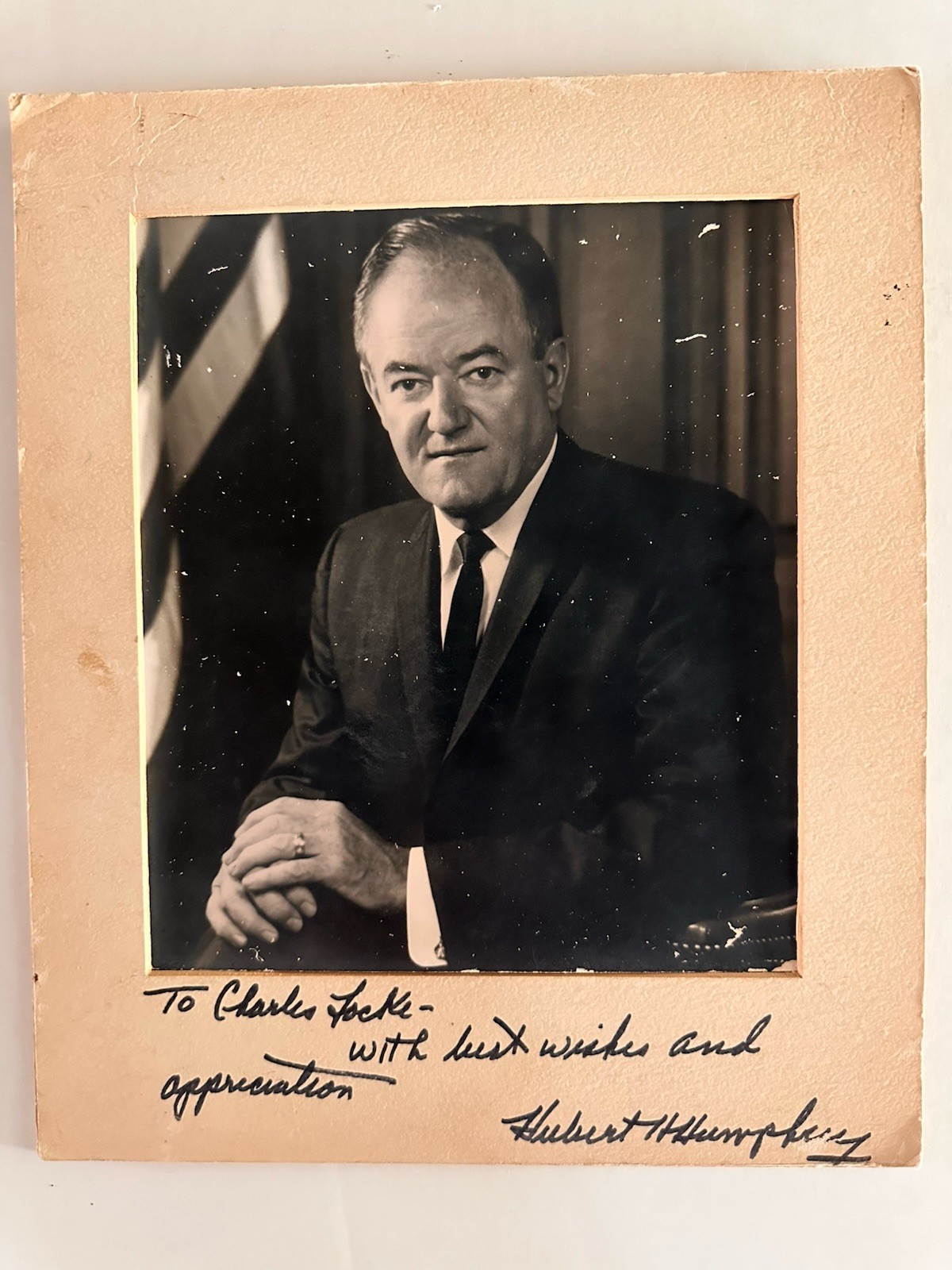 Hubert H. Humphrey Vice President 65-69 Inscribed Signed Matted 8x10 Satin photo