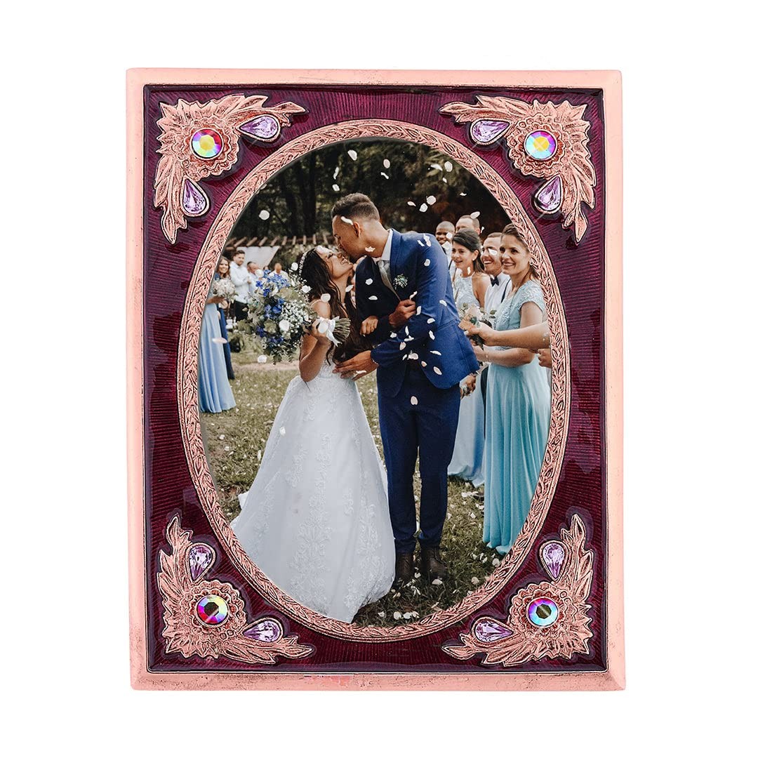 1928 Jewelry Pink Berry Enamel and Crystal Picture Frame 3.5 x 5