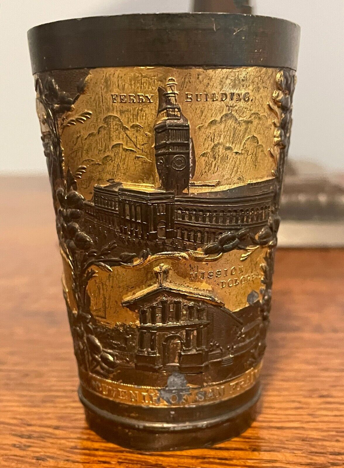 Vintage Souvenir Gilded Metal Cup  San Francisco Japan early 20th century