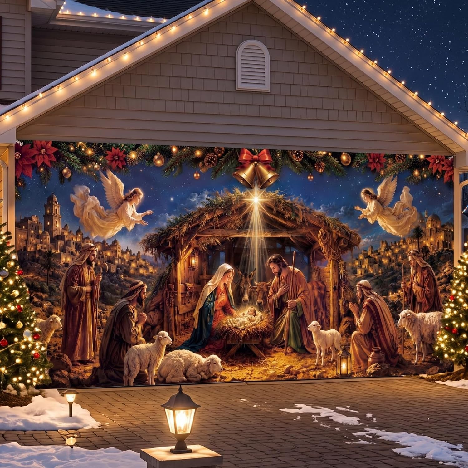 7 X 16 Ft Christmas Nativity Garage Door Cover Decoration(Nativity)
