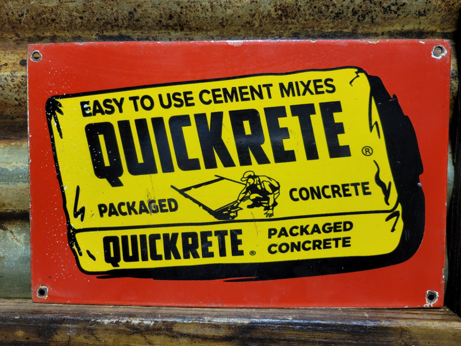 VINTAGE CONCRETE PORCELAIN SIGN QUICKRETE CONSTRUCTION PAVING CEMENT MATERIAL 12