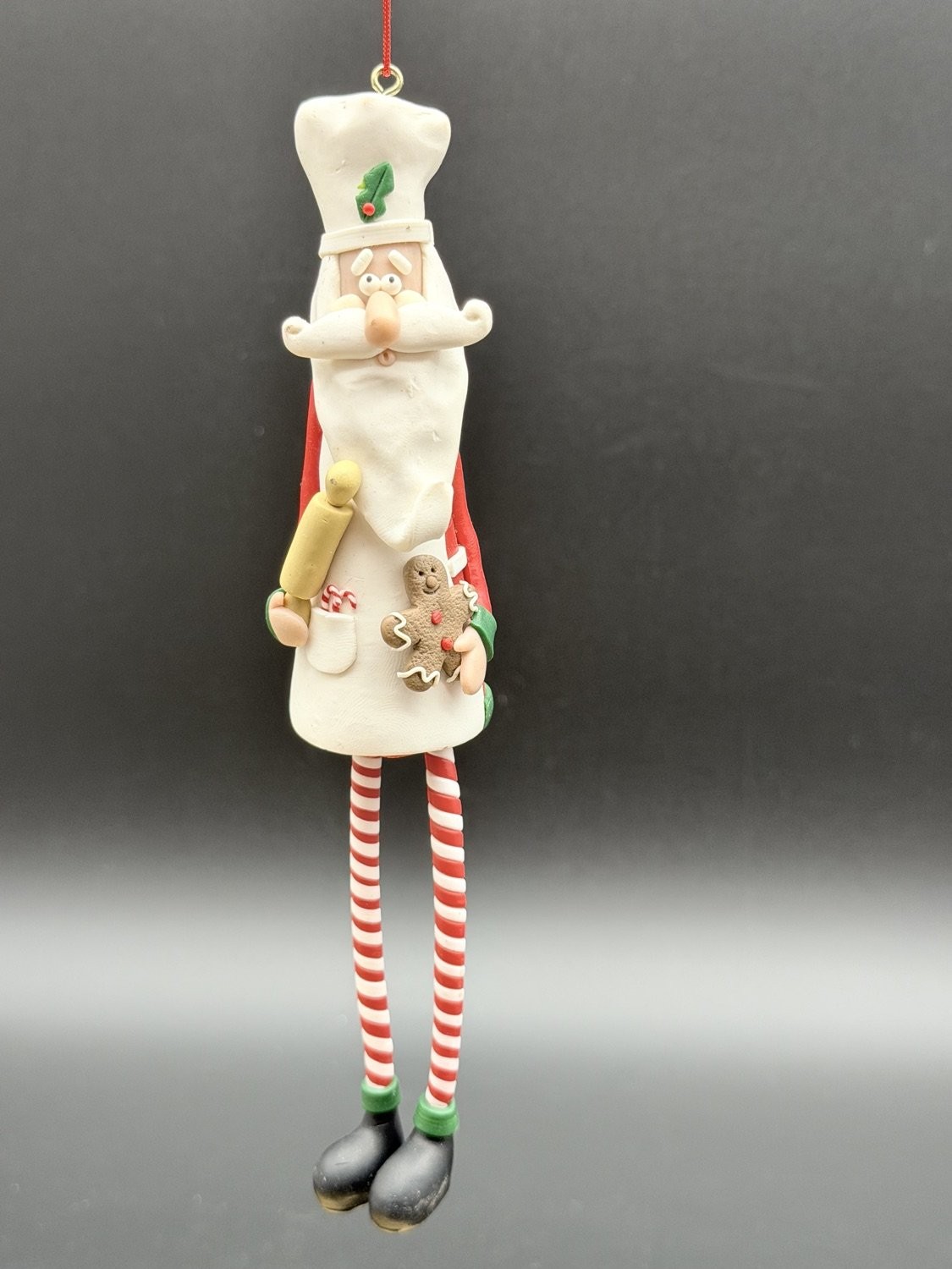 Chef Baker Santa Claus Dangly Candy Cane Legs Christmas Tree Ornament 8\
