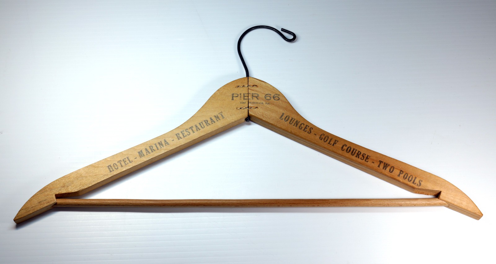 Vintage PIER 66 Wooden Clothes Hanger/Fort Lauderdale Florida Hotel Advertising