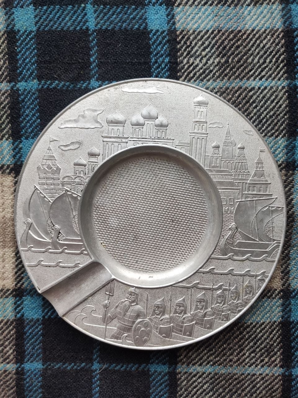 USSR Vintage Aluminum Ashtray Chernomor Knights 1970s Soviet Russian Fairy Tale