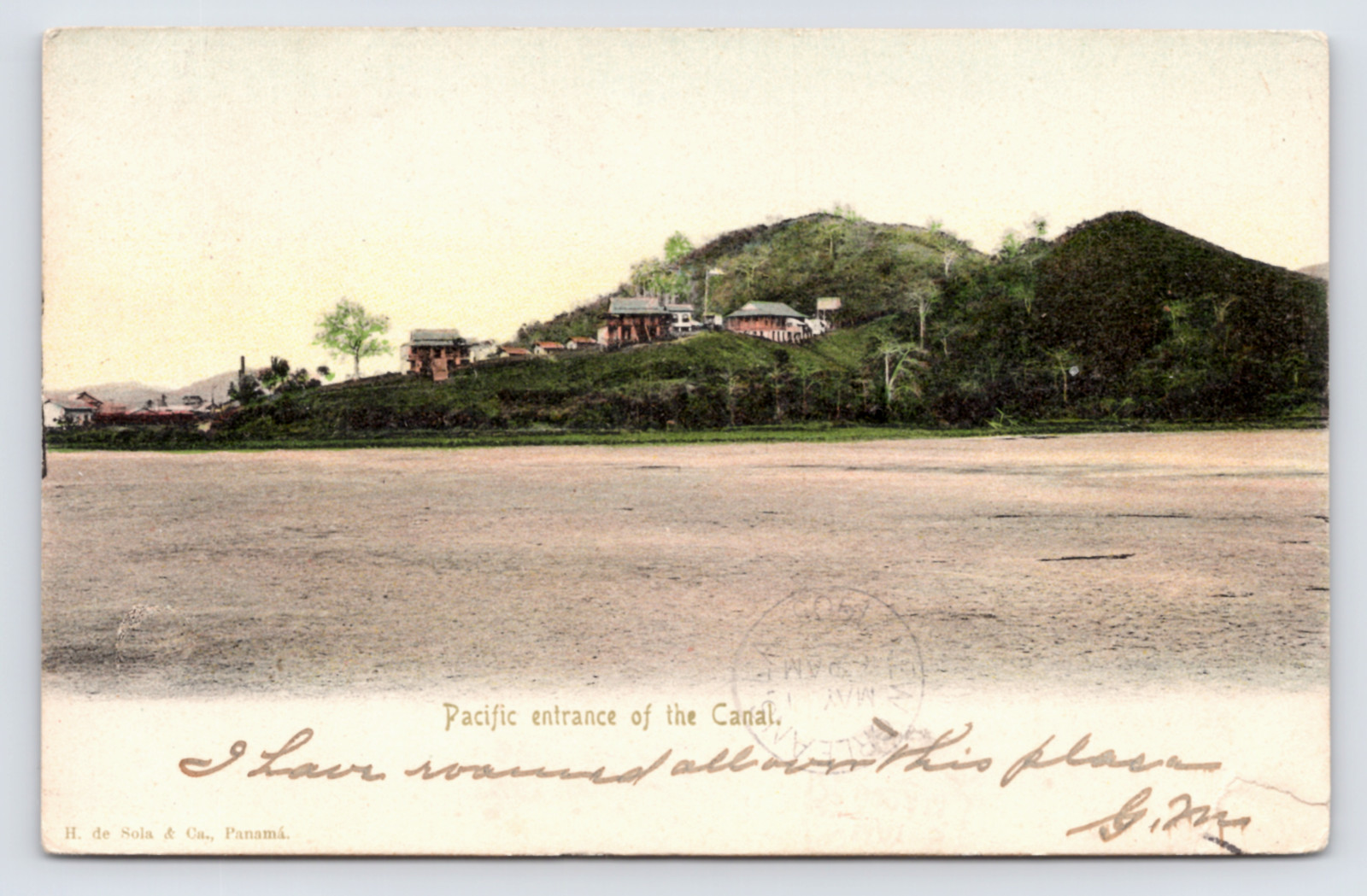 1905 Pacific Entrance Panama Canal Postcard La Boca Zone Overprint Stamp