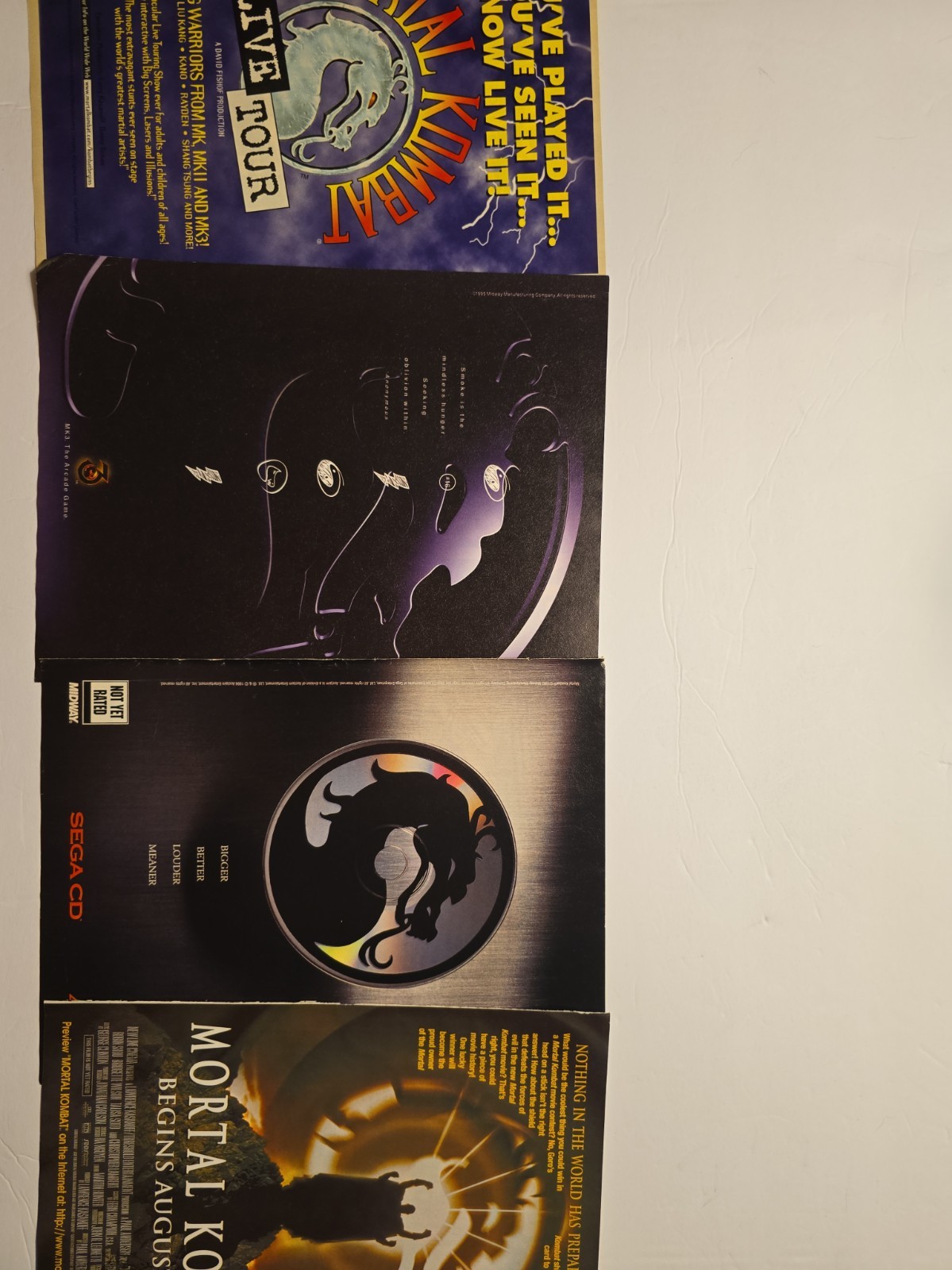 Rare 1994-1995 Mortal Kombat Lot: Original Movie, Sega, Arcade & Live Tour Ads