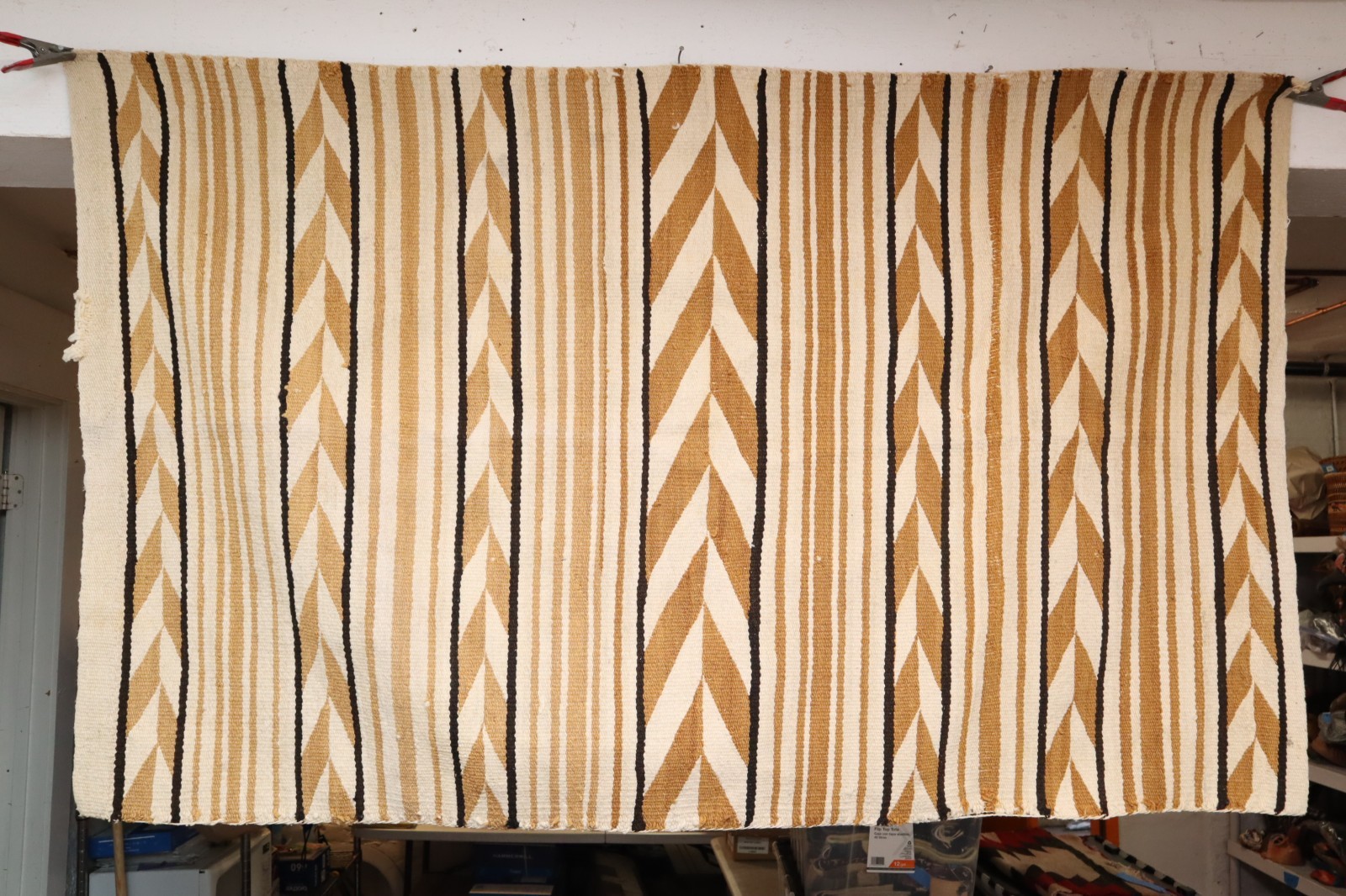 ATQ LARGE Navajo Rug Native American Indian Weaving 63x39 Wide Ruins Striped Vtg