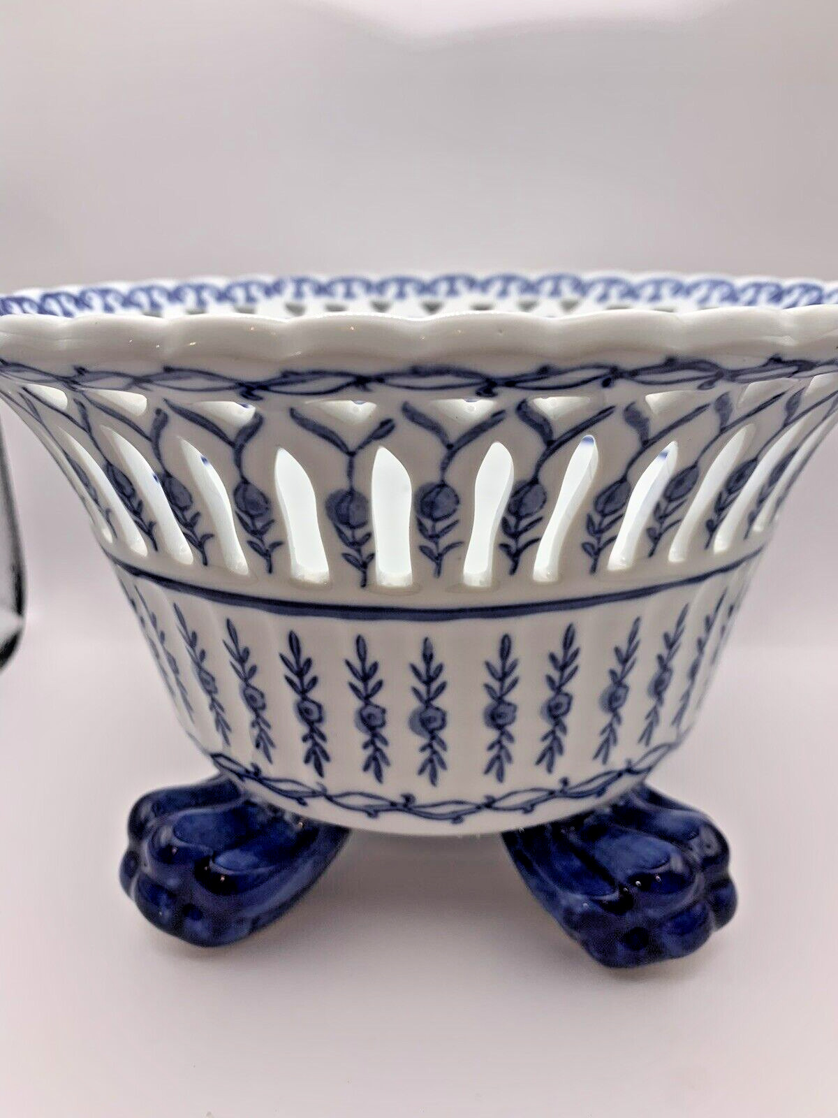 Bombay Company Reticulated Footed Blue and White Decorative Bowl