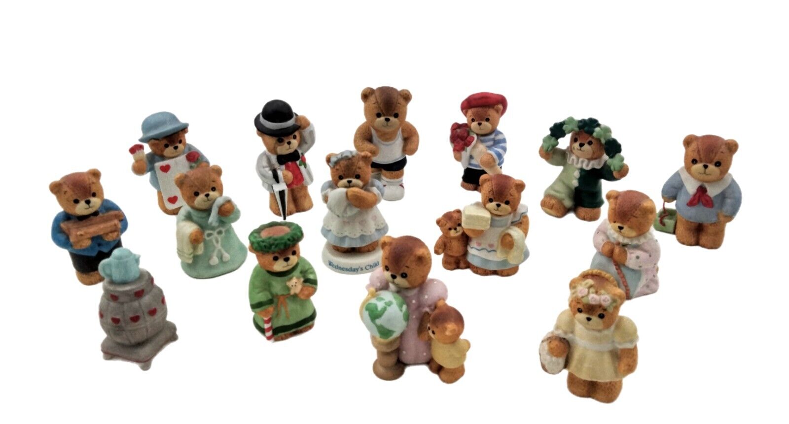 Lucy Rigg Enesco Teddy Bear Figurines Assorted Lot Of 15 Ceramic Vintage 1985 87