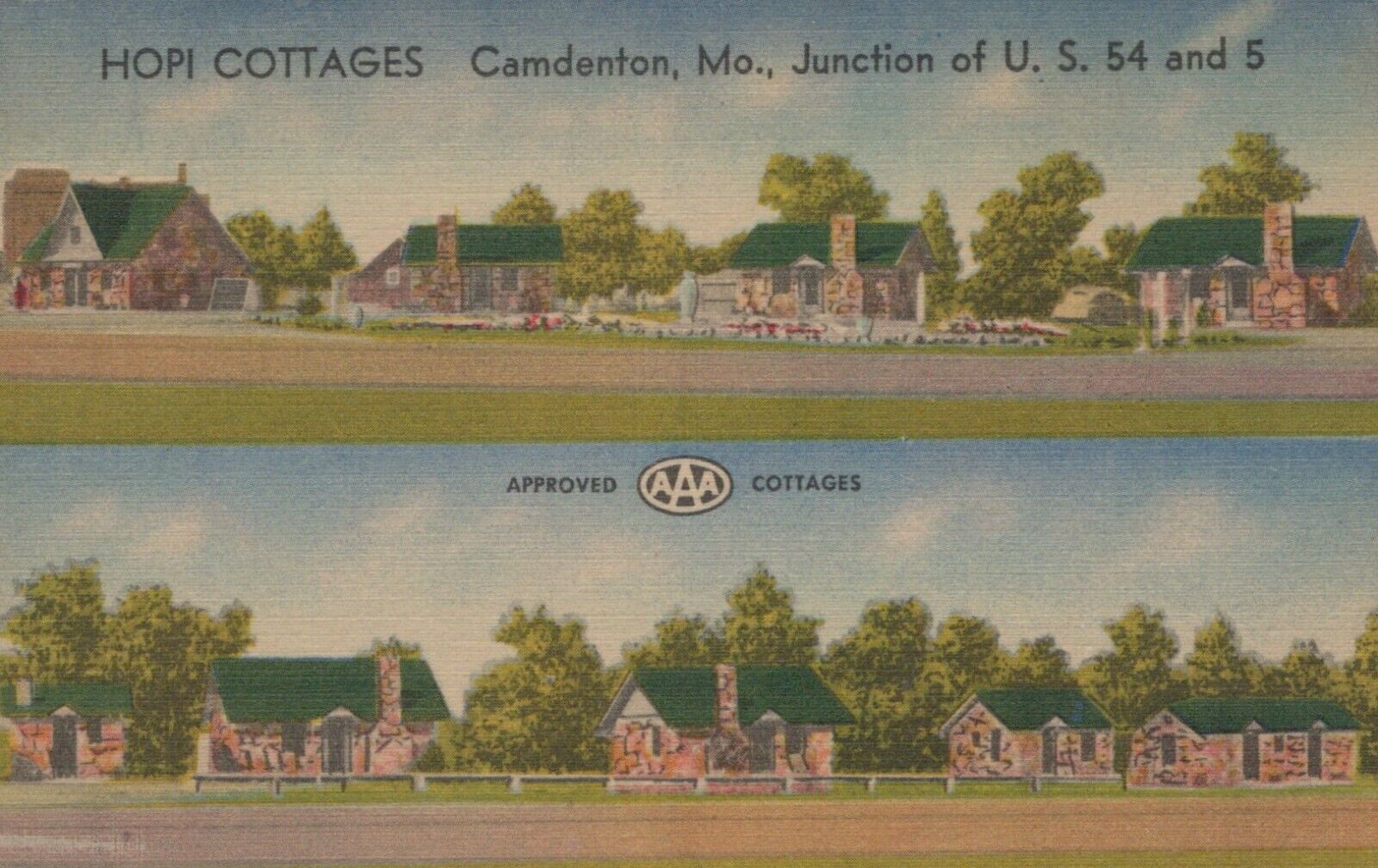 Hopi Modern Cottages At Lake Of The Ozarks Camdenton MO Vintage Linen Post Card