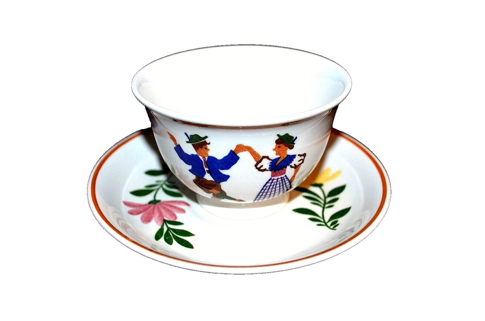 VINTAGE S. B. ALPINE IRONSTONE PEASANT DANCING COUPLE CUP AND SAUCER VTG VINTAGE S. B. ALPINE IRONSTONE PEASANT DANCING COUPLE CUP AND SAUCER VTG
