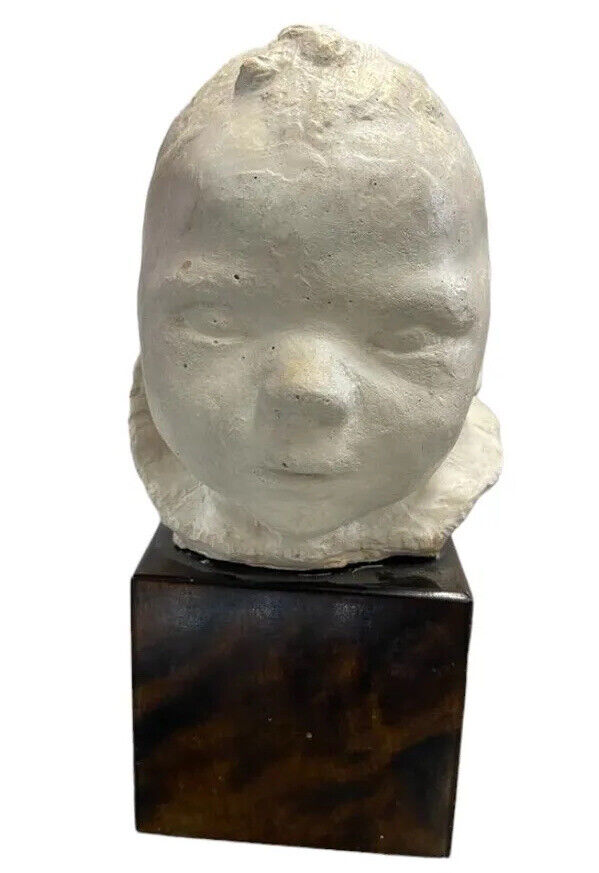 Rare Antique Ceramic Baby Face Sculpture signed 