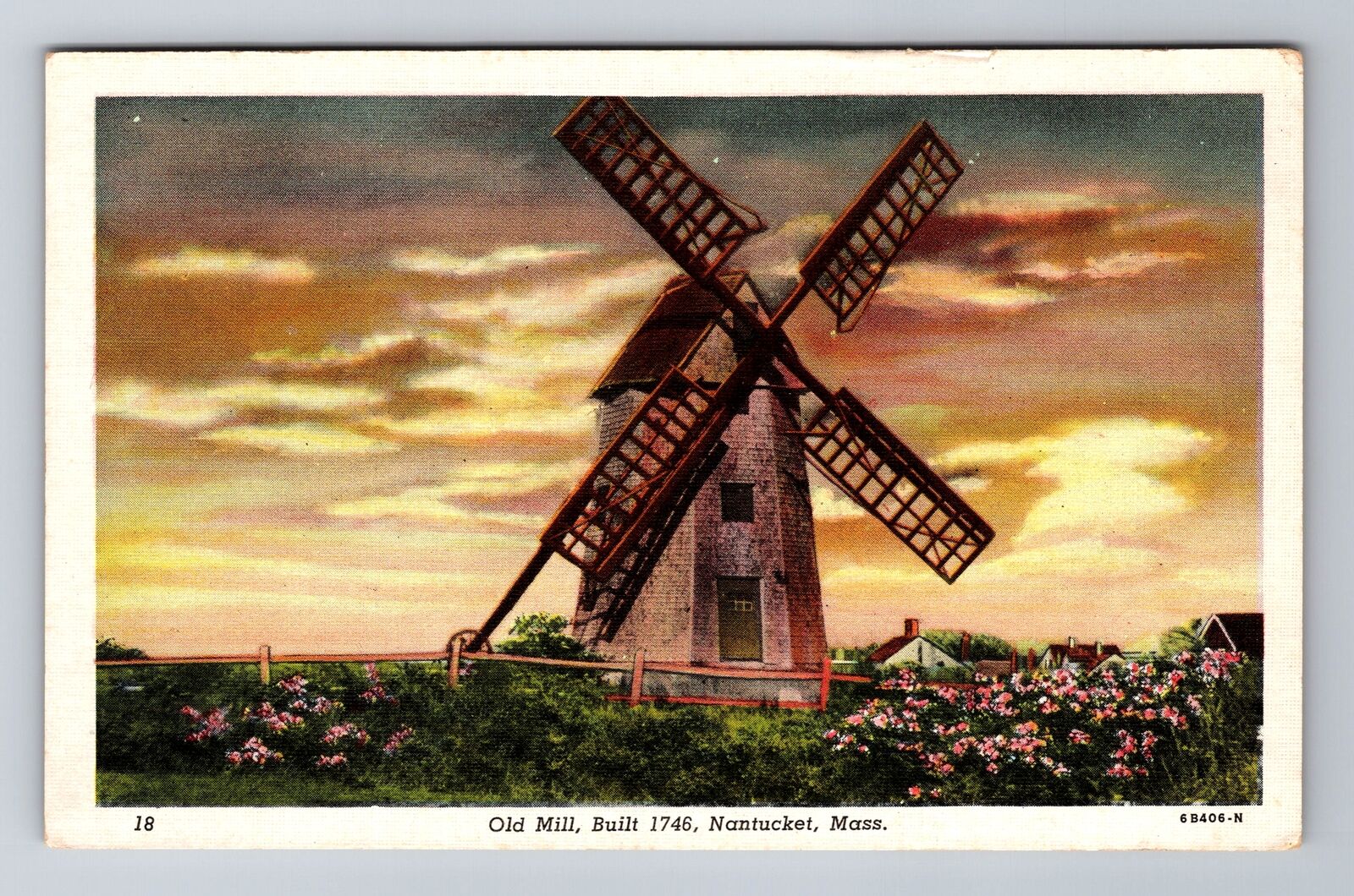 Nantucket MA-Massachusetts, Old Mill, Built 1746, Antique Vintage Postcard