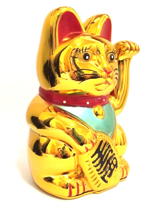 LARGE Feng Shui GOLD BECKONING CAT Wealth Lucky Waving Kitty Maneki Neko 6\ LARGE Feng Shui GOLD BECKONING CAT Wealth Lucky Waving Kitty Maneki Neko 6\