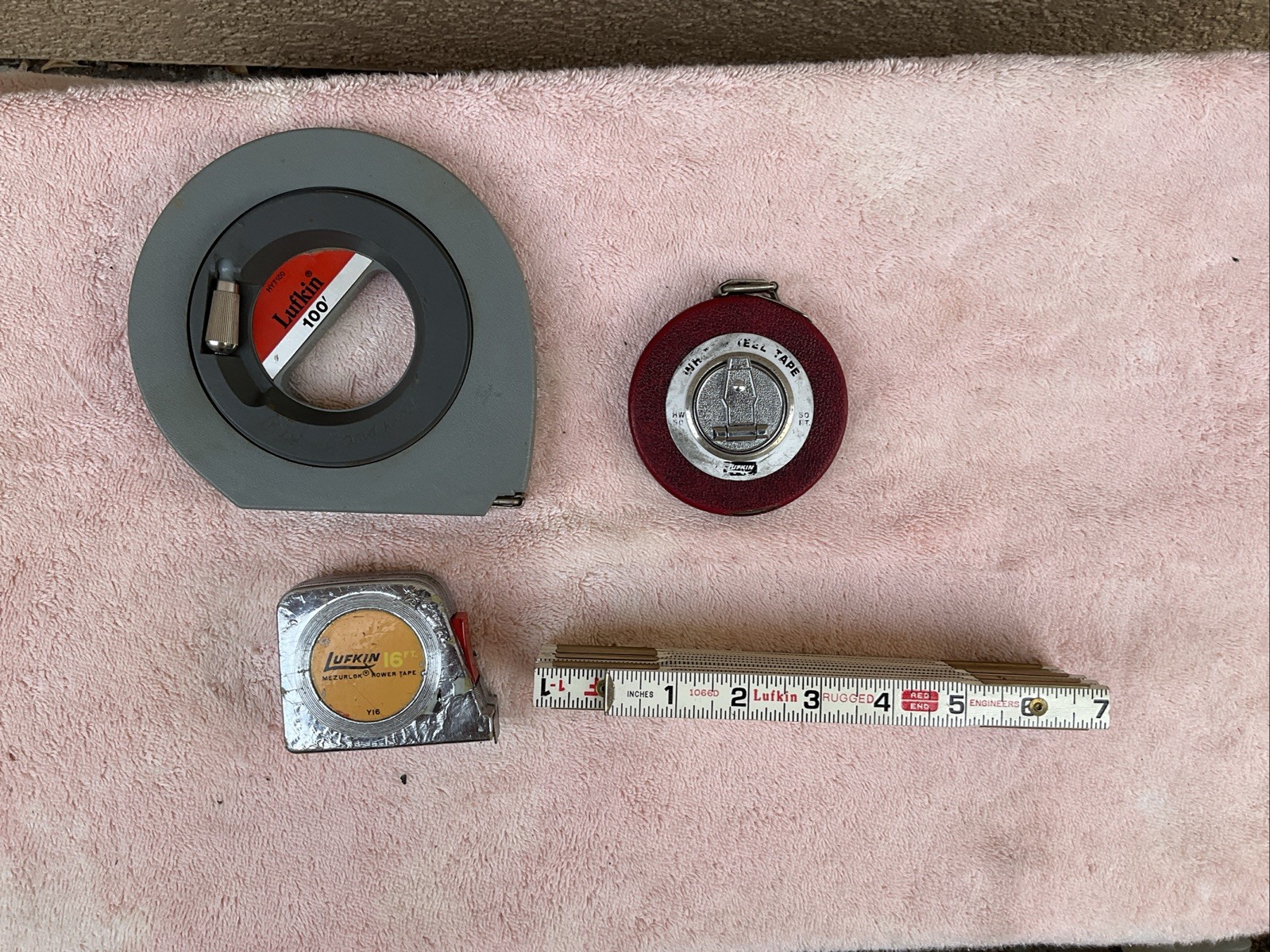Lot Of 4 Vintage LUFKIN USA MEZURLOCK/CONTRACTOR Tape Measures -100FT