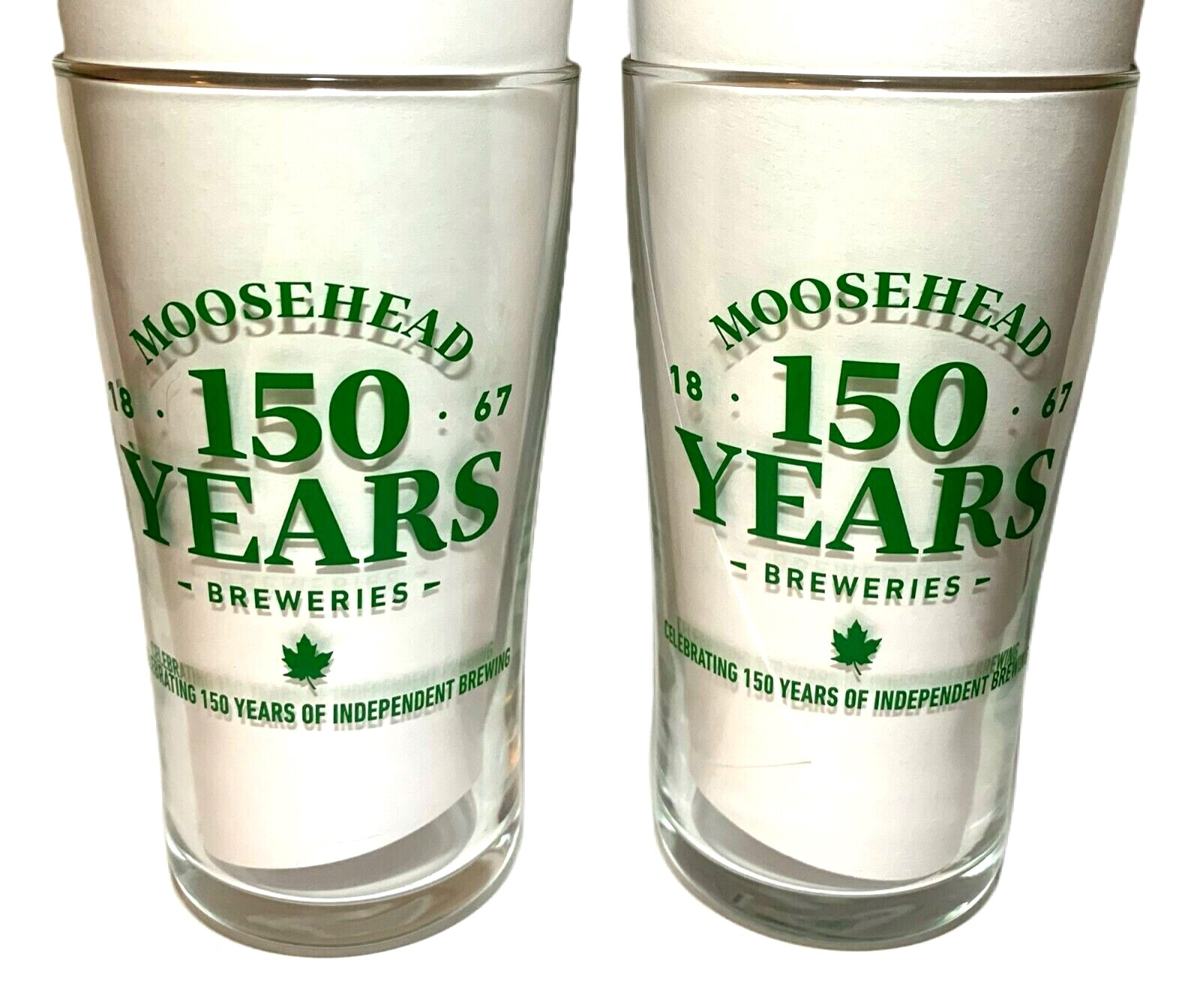 Moosehead Lager 16 oz Beer Pint Glasses | 150 Years | Set of Two (2) | New & F/S