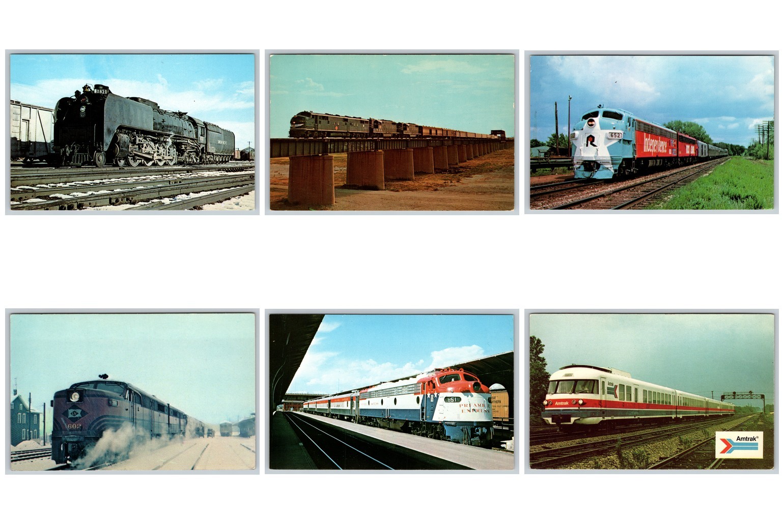 Lot of 6 Vintage Train Locomotive Postcards Pacific Railroad Amtrak 4329