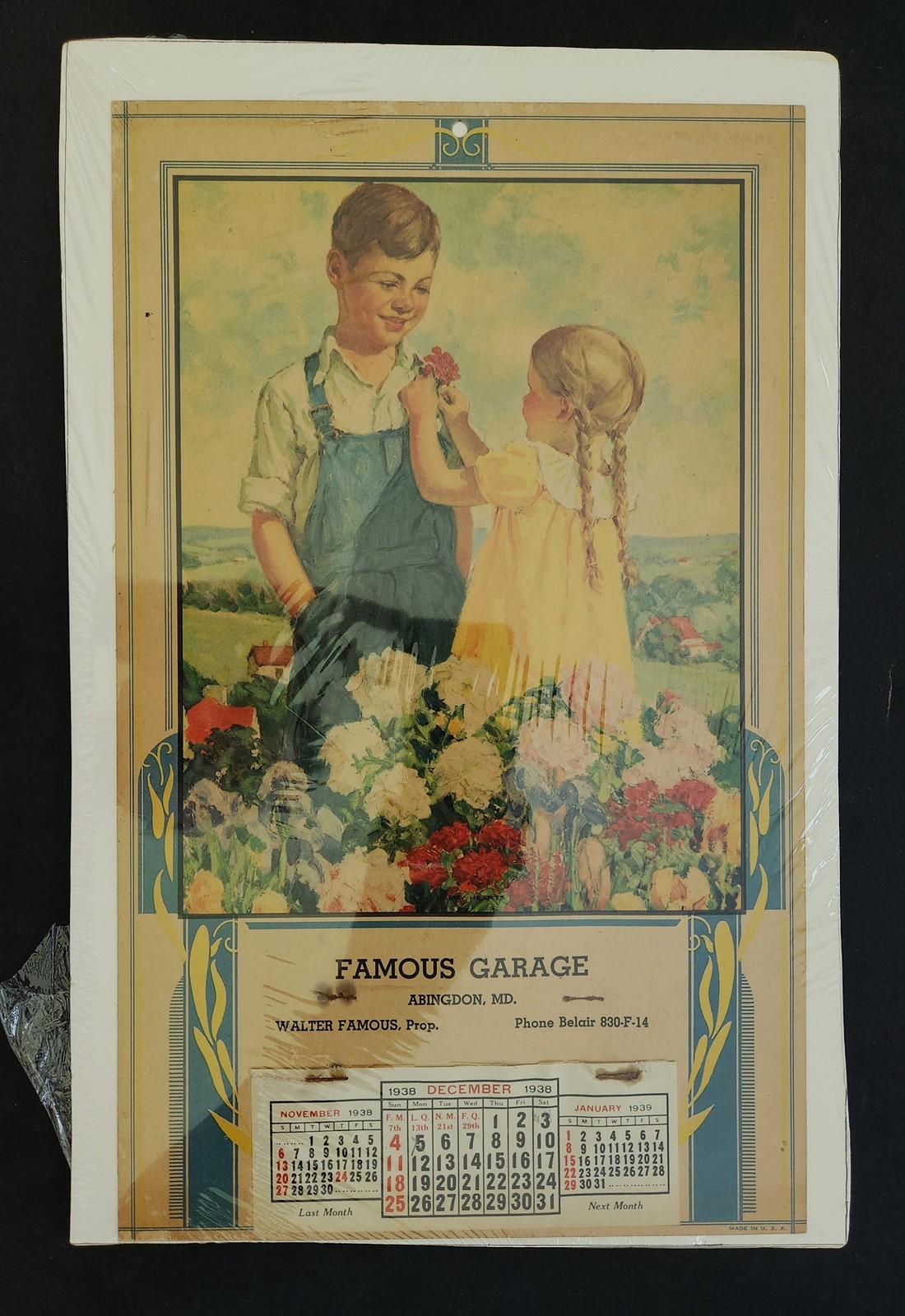 1936 vintage FAMOUS GARAGE abingdon md WALTER FAMOUS prop CALENDAR ad