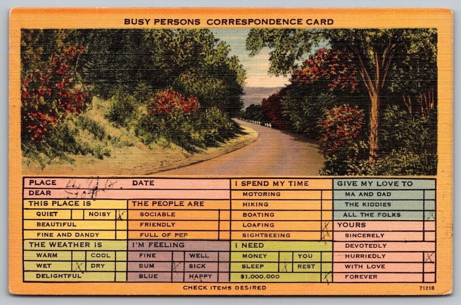 Busy Persons Correspondence Card Dual View Linen Postcard PM New York NY Cancel