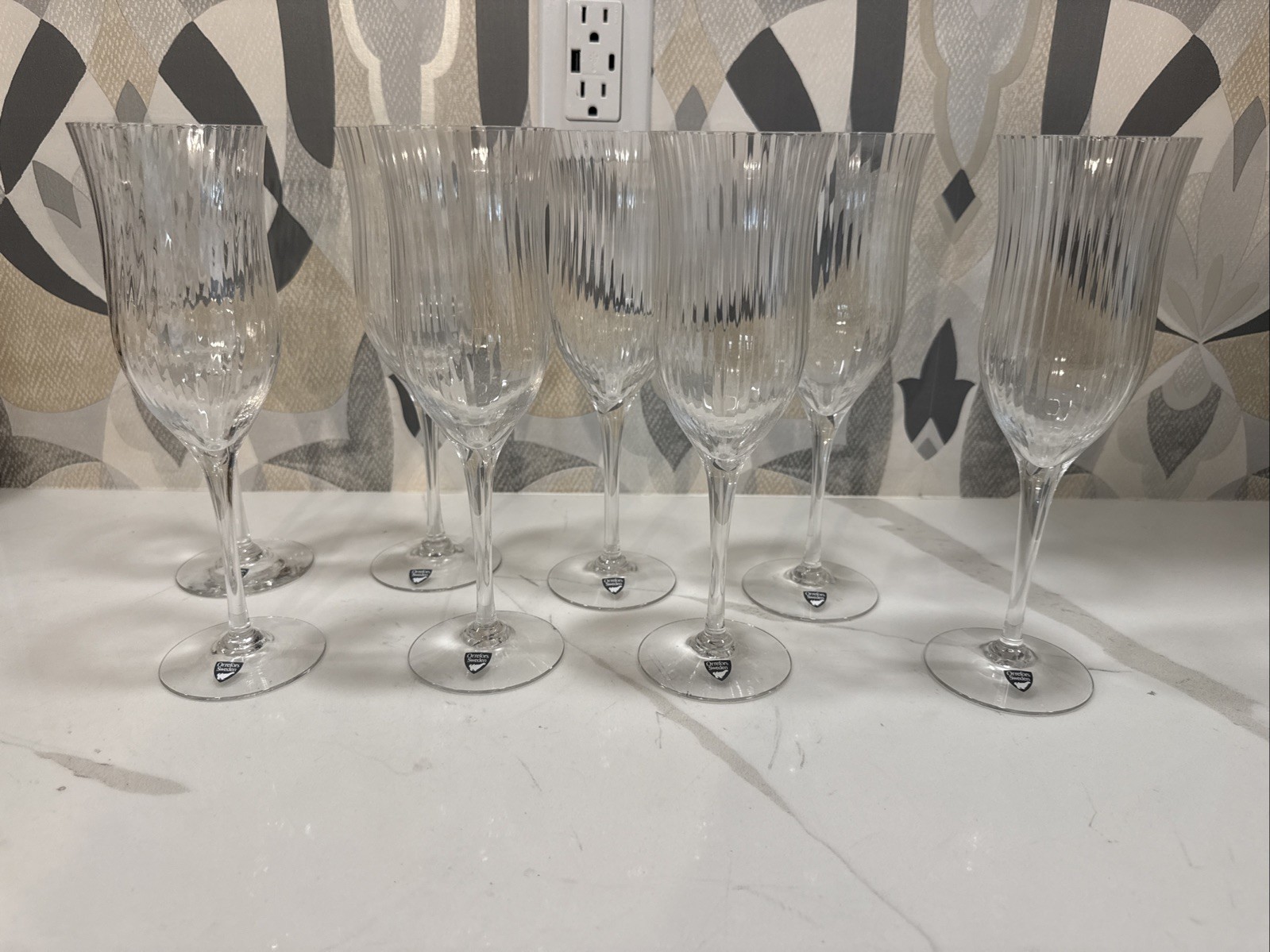 1980's Sweden Orrefors Harmony Water Goblet Signed Optic Glass 10 OZ Set Of 8