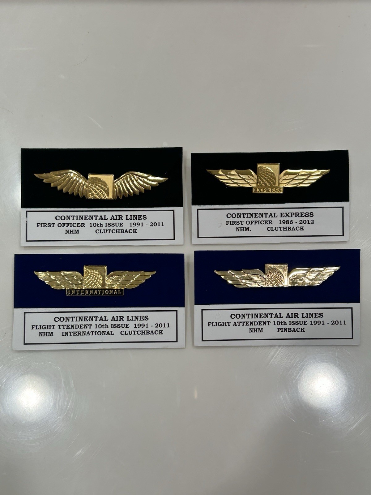 4 Continental Airlines Wings 10th Issue First Officer Flight Attendant Variants