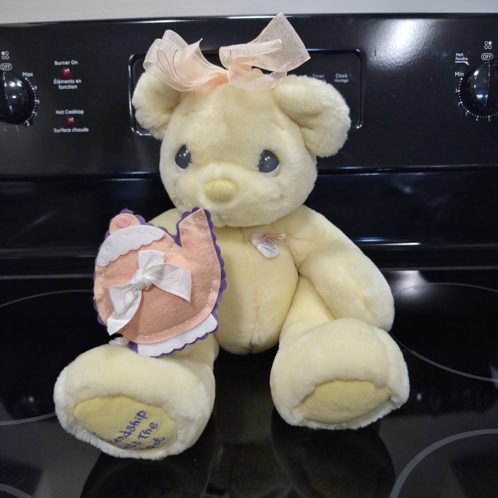 1999 Precious Moments Plush Teddy Bear Yellow Friendship Hits The Spot Tea VTG