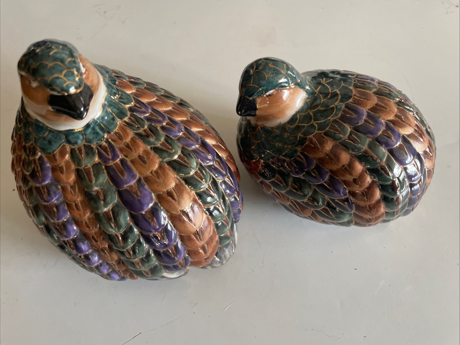 Set of 2 Vintage Toyo Hand Painted Porcelain Quail w/Gold Accents Pristine