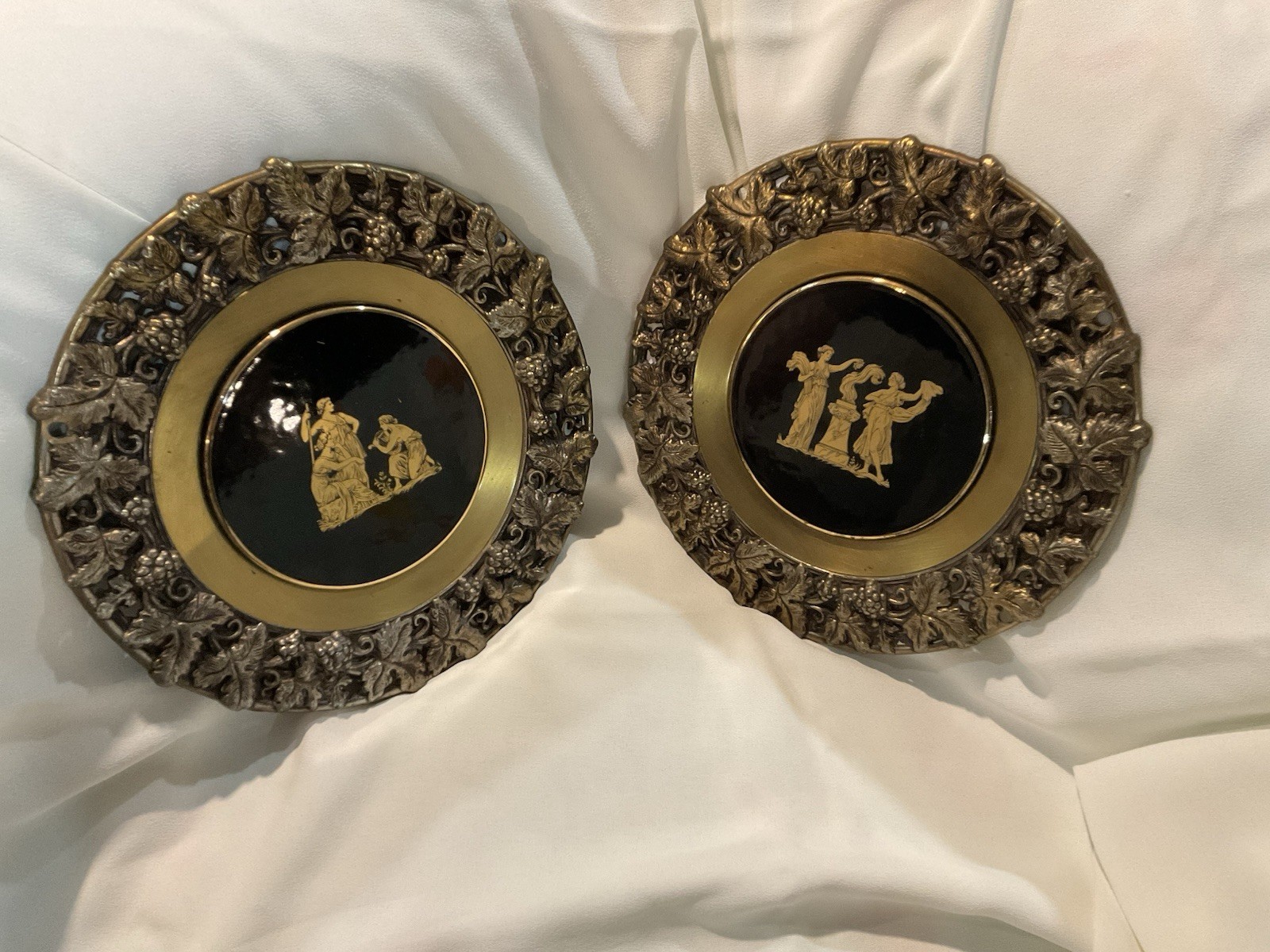 Roman (Antique) Brass & Lacquer Hanging Chargers; 2 - Important & Rare
