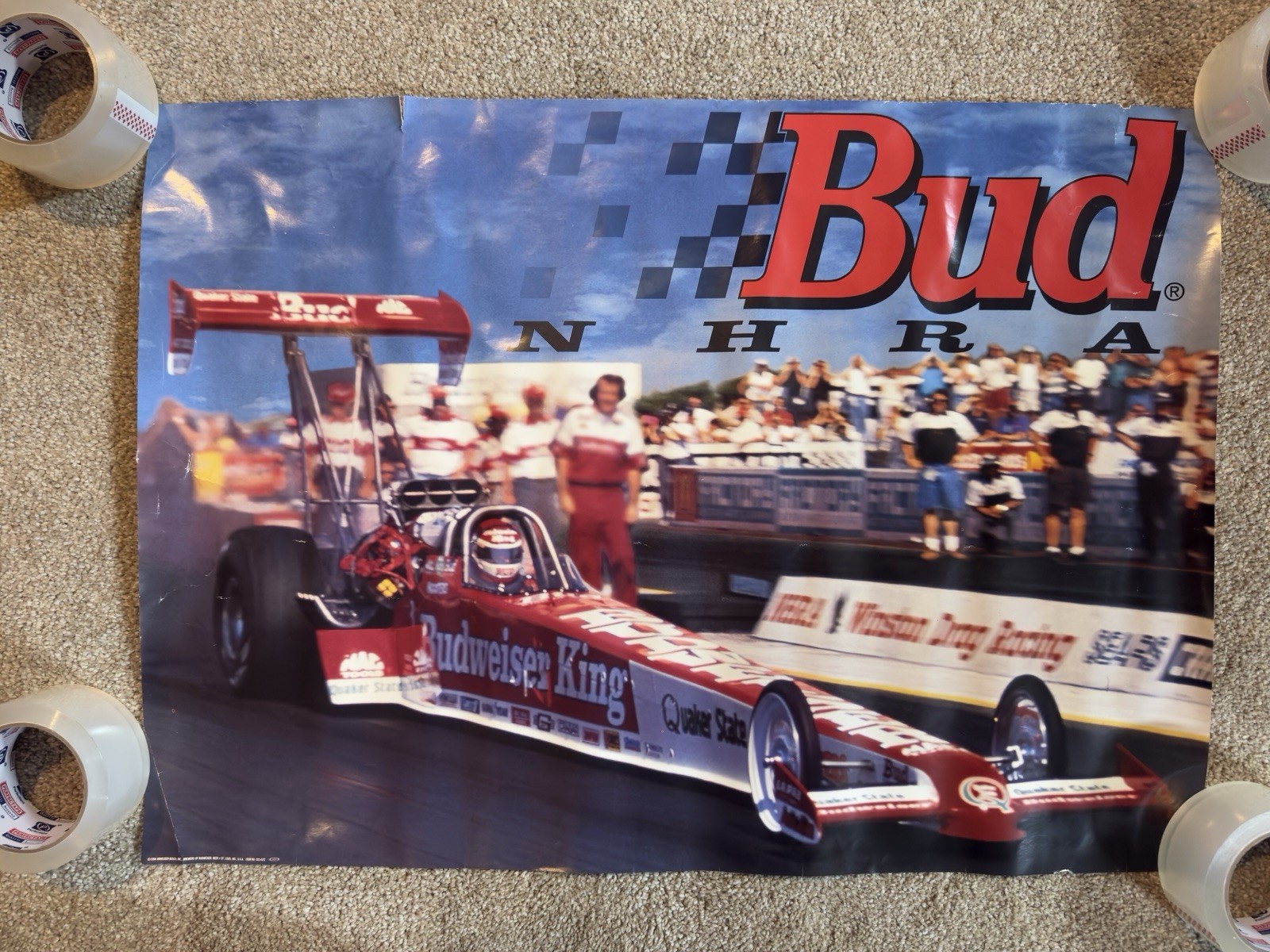 VTG Bud NHRA Drag Racing Budweiser King Of Beers 1994 Anheuser-Busch Beer Poster