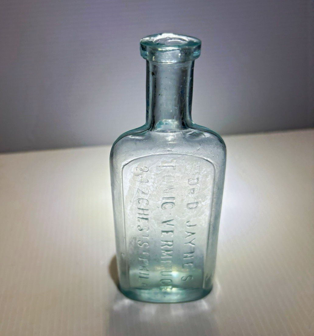 Dr. D. Jayne\'s Tonic Vermifuge Embossed Light Blue Glass Medicine Bottle