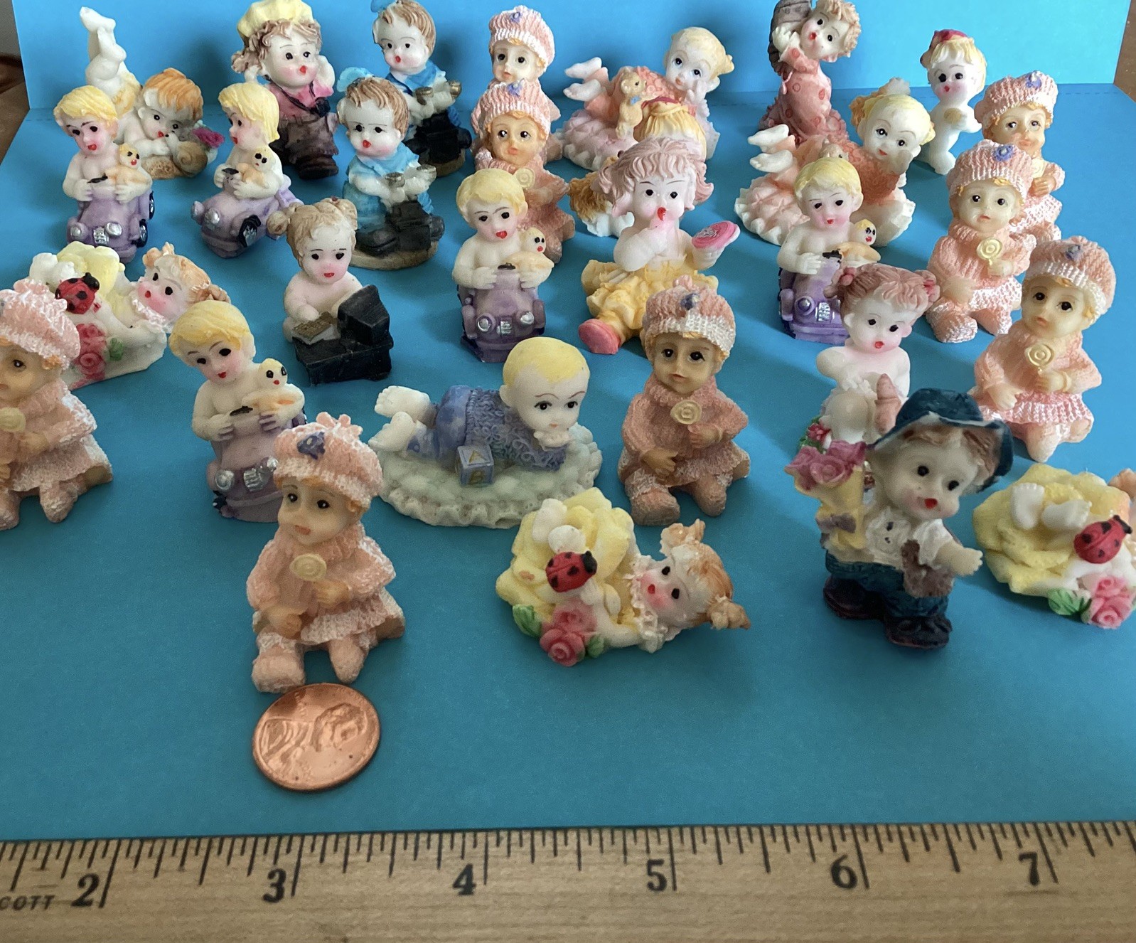 RARE Mixed Lot of 30 Vintage MINIATURE FIGURINES Babies Baby Boy Girl Trinkets